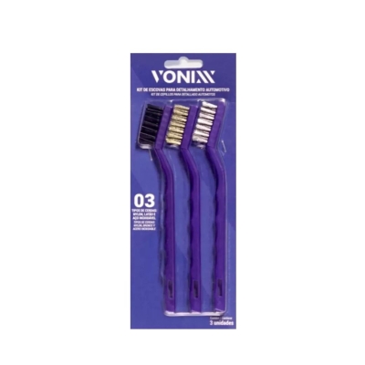 Kit 3 Escovas Vonixx – Nylon, Aço e Latão para Limpeza Automotiva e Pesada